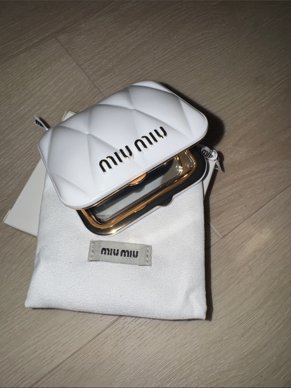 Miu Miu White Quilted Mini Vanity Case with Gold Trim